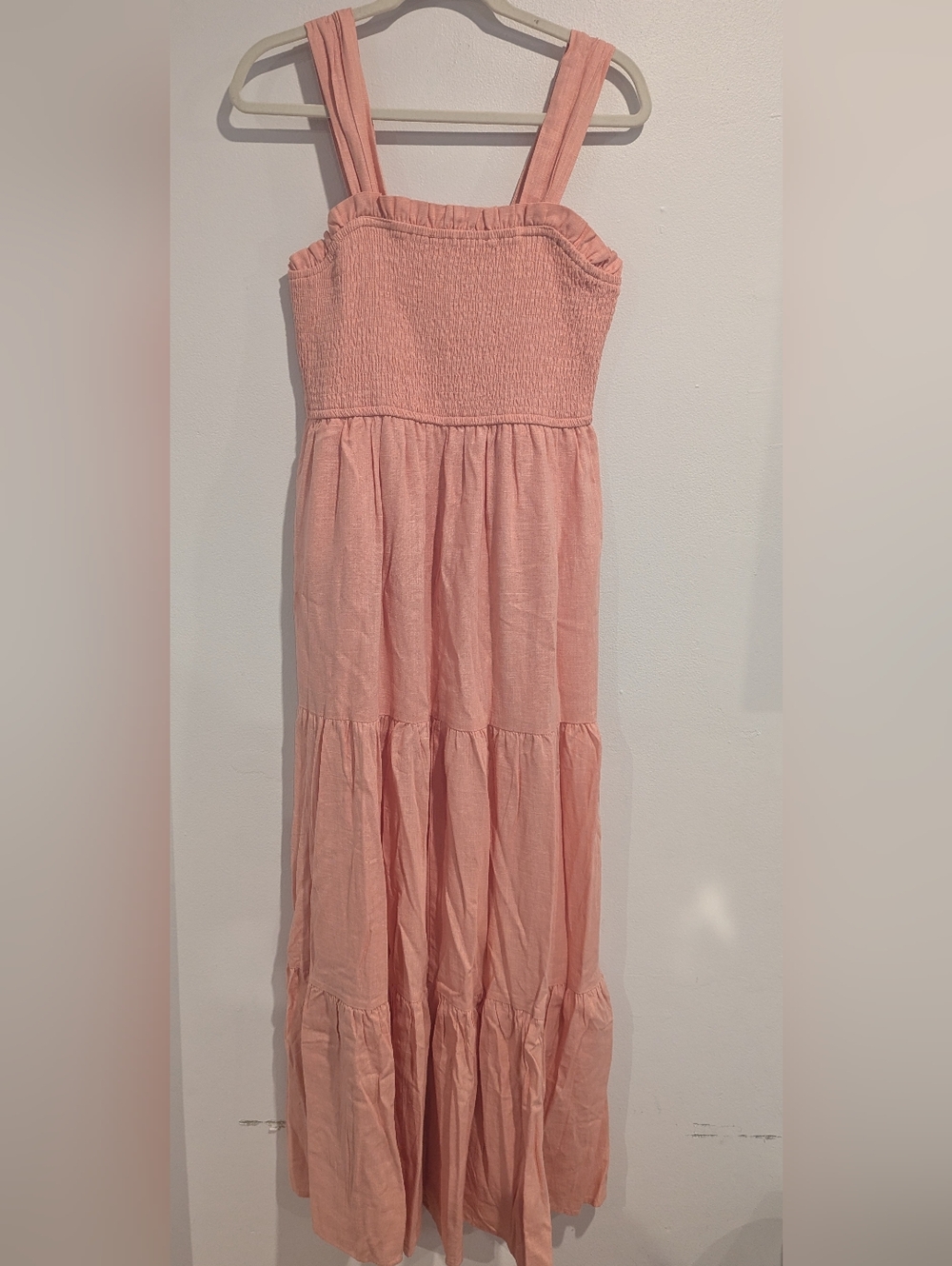 Express Linen Blend Peach Smocked Tiered Maxi Dress Size Medium